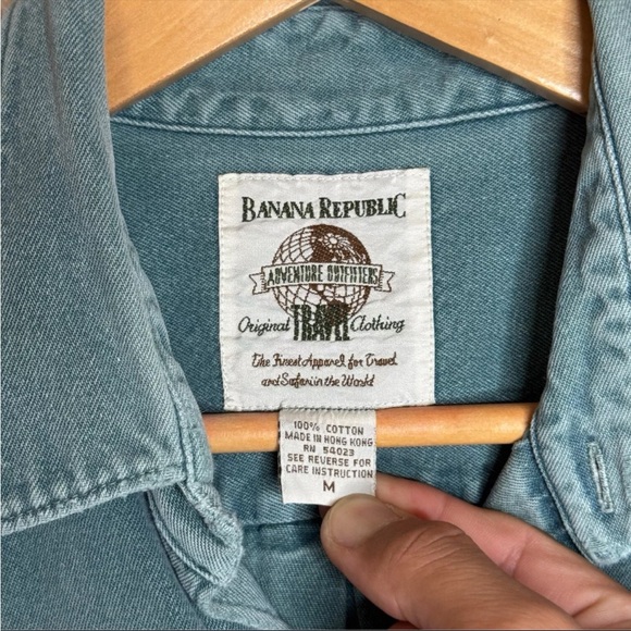 Vintage Banana Republic Shirt Mens Medium Green Adventure Outfitter Miss Buttons - Picture 5 of 13